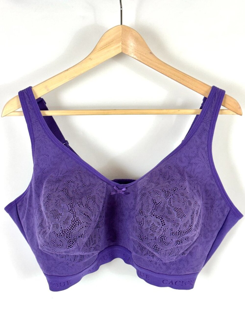 Cacique Unlined Full Coverage No-Wire Bra 42F Purple Lace Knit Stretchy Comfort